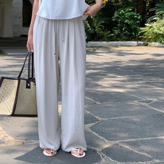 Loif Linen Pintuck Long Wide Straight Elastic Waist Pants