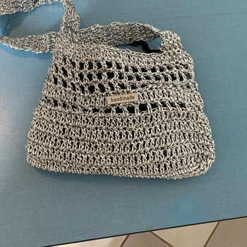 Ett Handmade Silver Knitted Mini Shoulder Bag