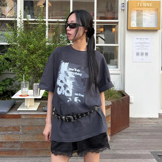 Raejo On Time Unique Print Short Sleeve Boxy T-shirt