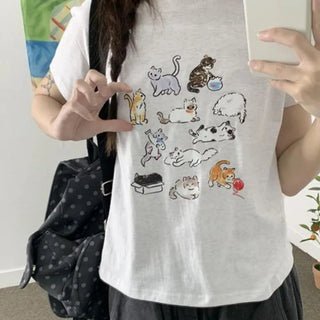 short-sleeved T-shirt with a cat design