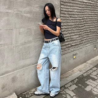 Lunel Ripped & Damaged Wide Vintage Pants