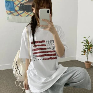 [UNISEX] American Flag Print Boxy Short Sleeve T-shirt