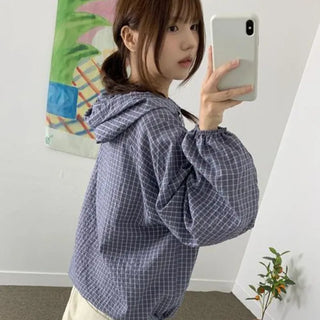 (Under the Air Conditioner/Rainy Season Look/Sal-A-Tant-Item) Mado Check Summer Hoodie