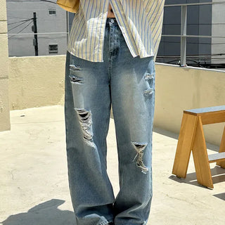 Damaged Ripped Wide Denim Pants S, M, L - 1 color