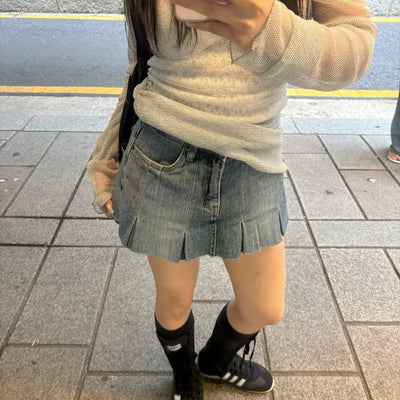 Double Flat Mini Denim Scant Skirt Pants