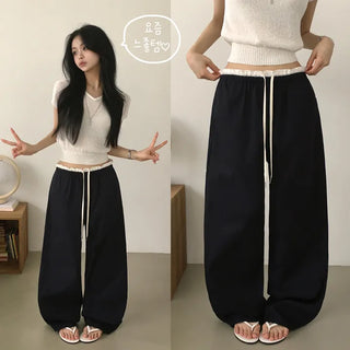 Layered Point, Summer Cool Crispy Wide Color Block Layered Elastic Wide Pants