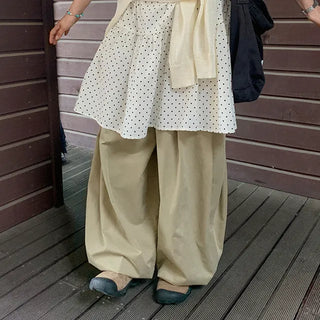 Museon Cotton Pleated Pintuck Balloon Pants Strap String Wide Fit Curvy Maxi Plus Size Cotton Pants