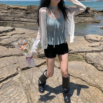 [Slim Fit/Slimming Item] Candy Ribbed Summer Crop Long Sleeve Cardigan