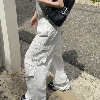 Heart Punching Cargo Pants/Punching Pants/Cotton Pants/Elastic Waist Pants/Elastic Waist Pants