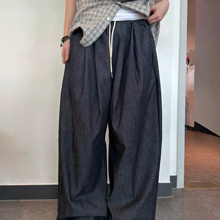 [Unisex] Rico Wide Non-Faded Elastic Waist Raw Denim Pants (2 colors)