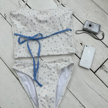 Mini Flower Strap Terry Bikini Two-Piece