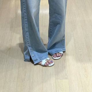 Parisian Two-Button Long Slit Straight Wide Pants