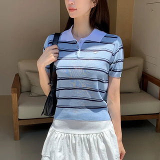 Dina Stripe Pendant Striped Collar Short Sleeve T-shirt