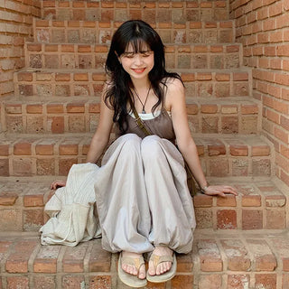 Sand String Long Strap Sleeveless Halterneck Layered Bustier Sleeveless Blouse Cotton Sleeveless