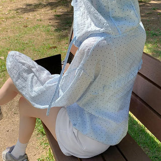 Pop Dot Frill Zip-Up Hooded Shirt