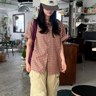 [UNISEX] Bubble Seersucker Check Short Sleeve Oversized Shirt 1 color