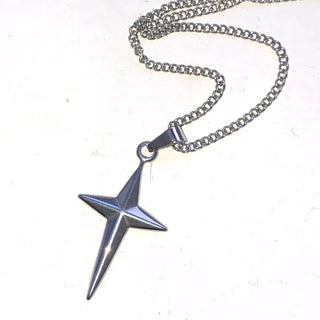 (Surgical Steel) Big Cross Flash Long Necklace Cross Star Long Chain Thick Chain All Surgical Steel Unisex Women's Men's Necklace Couple Item Couple Necklace Long Necklace Long Necklace