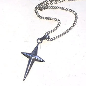 (Surgical Steel) Big Cross Flash Long Necklace Cross Star Long Chain Thick Chain All Surgical Steel Unisex Women's Men's Necklace Couple Item Couple Necklace Long Necklace Long Necklace