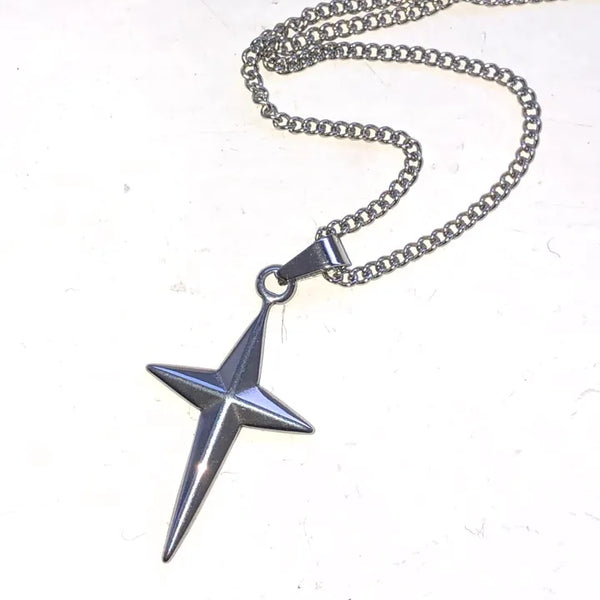 (Surgical Steel) Big Cross Flash Long Necklace Cross Star Long Chain Thick Chain All Surgical Steel Unisex Women's Men's Necklace Couple Item Couple Necklace Long Necklace Long Necklace