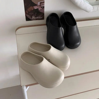 Up to XXL◈5cm◈Couple Slippers Platform Clogs Mules Slip-ons Loafers Autumn Waterproof Block Heel Height-Increasing Loafers Shoes