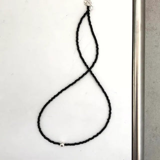 (Silver 925) Silver Ball Black Mini Bead Necklace Layered Silver Choker