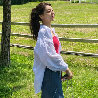 Reben Boxy Fit Linen See-Through Long Sleeve Shirt