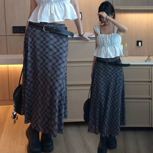 Fellay check flare long skirt