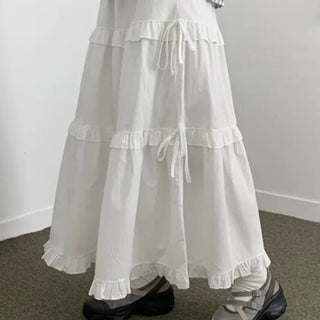 Tear frill ribbon long skirt