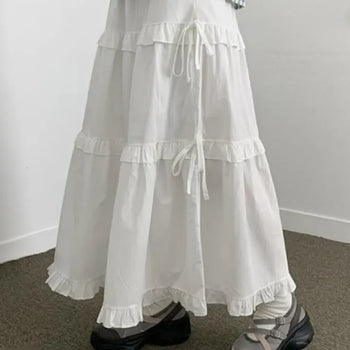 Tear frill ribbon long skirt