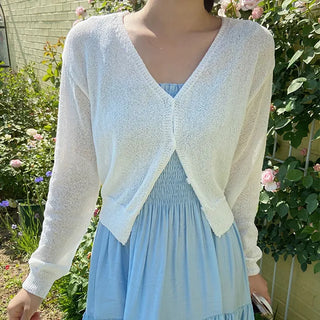 Devo V-neck long-sleeve cropped knit cardigan
