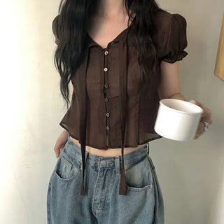Finlet Tie Short Sleeve Blouse Wedding Guest Look/Lovely/Resort/Tie Blouse/Chiffon/Delicate Fit/Resort
