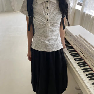 Shoko Dot Shirred Collar Short Sleeve Tee