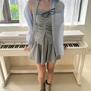 Light Cool Sleeveless Top & Elastic Shorts Shirt Three-Piece Set