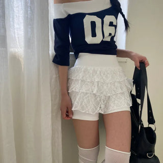 Lily Lace Frill See-through Tiered Skirt-Pants