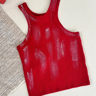 Painted Red Mango Ribbed Slim Fit Crop Knit Sleeveless