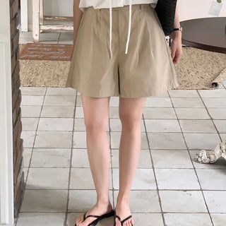 Cotton Pintuck Wide Elastic Waist Shorts