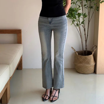 Donut High-Waist Vintage Washed Elastic Waist Basic Bootcut Denim Pants Jeans Plus Size Tall Women Petite Women