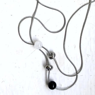 (Surgical Steel / 4 Colors) Round Gemstone Snake Chain Necklace Natural Stone Summer Necklace