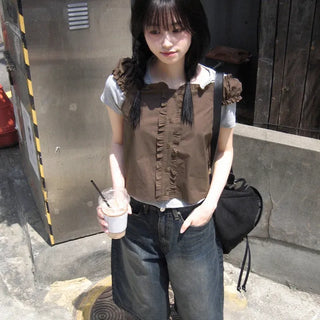 Key-Frilled Button Blouse