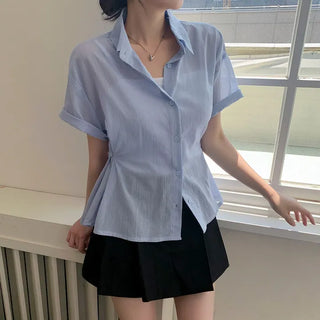 Chio Two-Way See-through Waist Button Short Sleeve Shirt