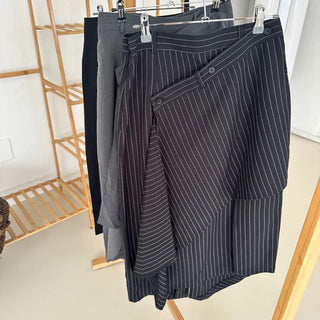 Neto Asymmetrical Pinstripe Wrap Skirt
