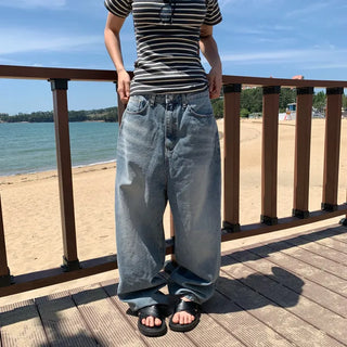 [Guaranteed Fit/Lower Body Coverage] Megazine Wide Washed Denim Long Pants