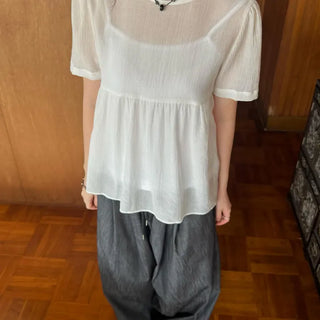 Levain Sheer Short Sleeve Blouse (2 colors)