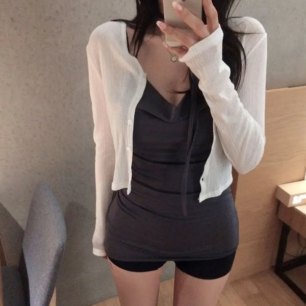 Binien V-neck See-through Crop Cardigan