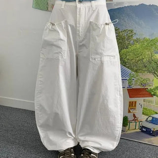 String Big Pocket Crinkly Summer Wide Pants