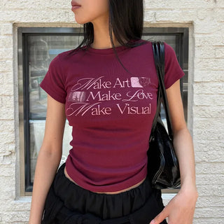 Zapi Sensibility Lettering Stretchy Slim Short Sleeve T-shirt