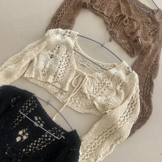 Tape Yarn Ribbon Crop Knit Bolero