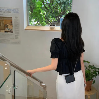 Abel Frill Square Neck Ribbon Puff Short Sleeve Blouse