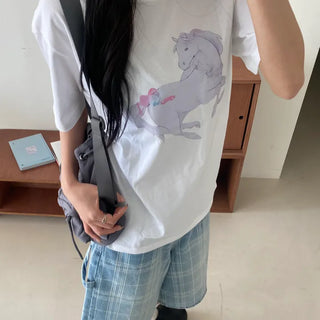 Unicorn Print Loose Fit Short Sleeve T-shirt