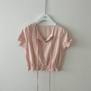 Eve Striped Crop Shirred Blouse